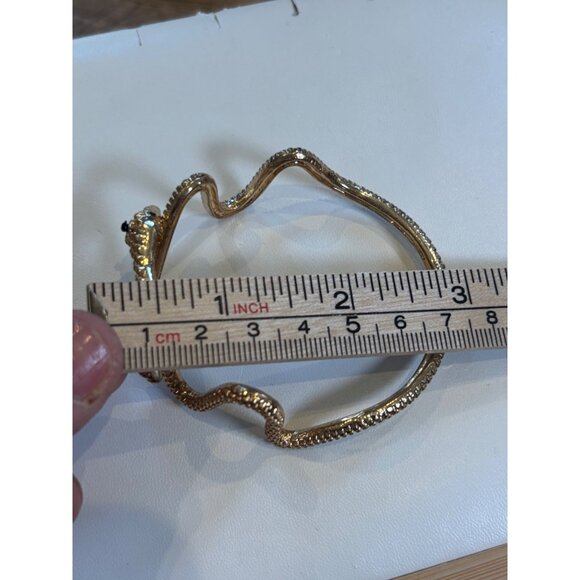 Gold Tone Snake Bangle Bracelet With Black Accents - Hinged Cuff Design - Picture 4 of 9